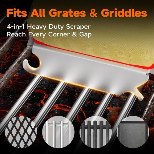 Bristle Free Grill Brush - Safe Steam BBQ Cleaner with Scraper | Replaceable Head for Cast Iron, Stainless Steel, Porcelain Grates - Red