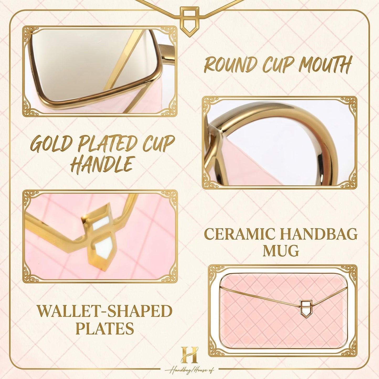 Zubebe 1 Set Coffee Mug Elegant Handbag Shaped Cup Modern Ceramic Purse Mug with Spoon and Saucer, 10oz Cute Creative Tea Cup for Woman Girls Gift (Pink)