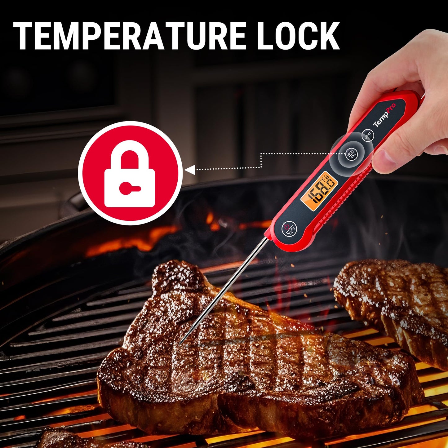 TempPro 1-2 Sec Instant Read Digital Meat Thermometer, ±0.9°F Accuracy, Waterproof & Backlight Food Thermometer for Cooking, Oil Fry Candy Meat Probe for Kitchen, BBQ, Oven, Grill, Smoker