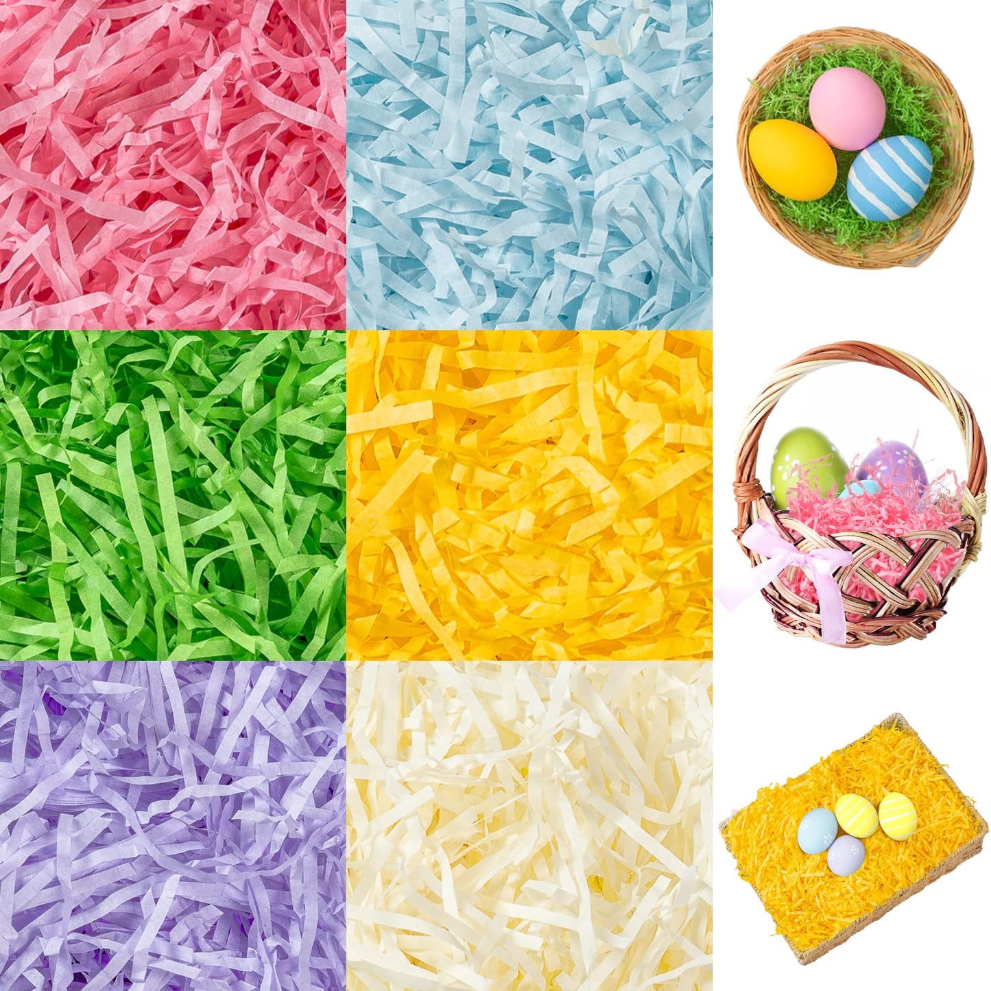 CIPOWM 340g/12oz Easter Grass Shredded Paper Filler 6 Colors Paper Shred Crinkle Raffia Paper Filler for Easter Gift Wrapping Boxes Bags Basket Filling Party Supply(6 Colors)