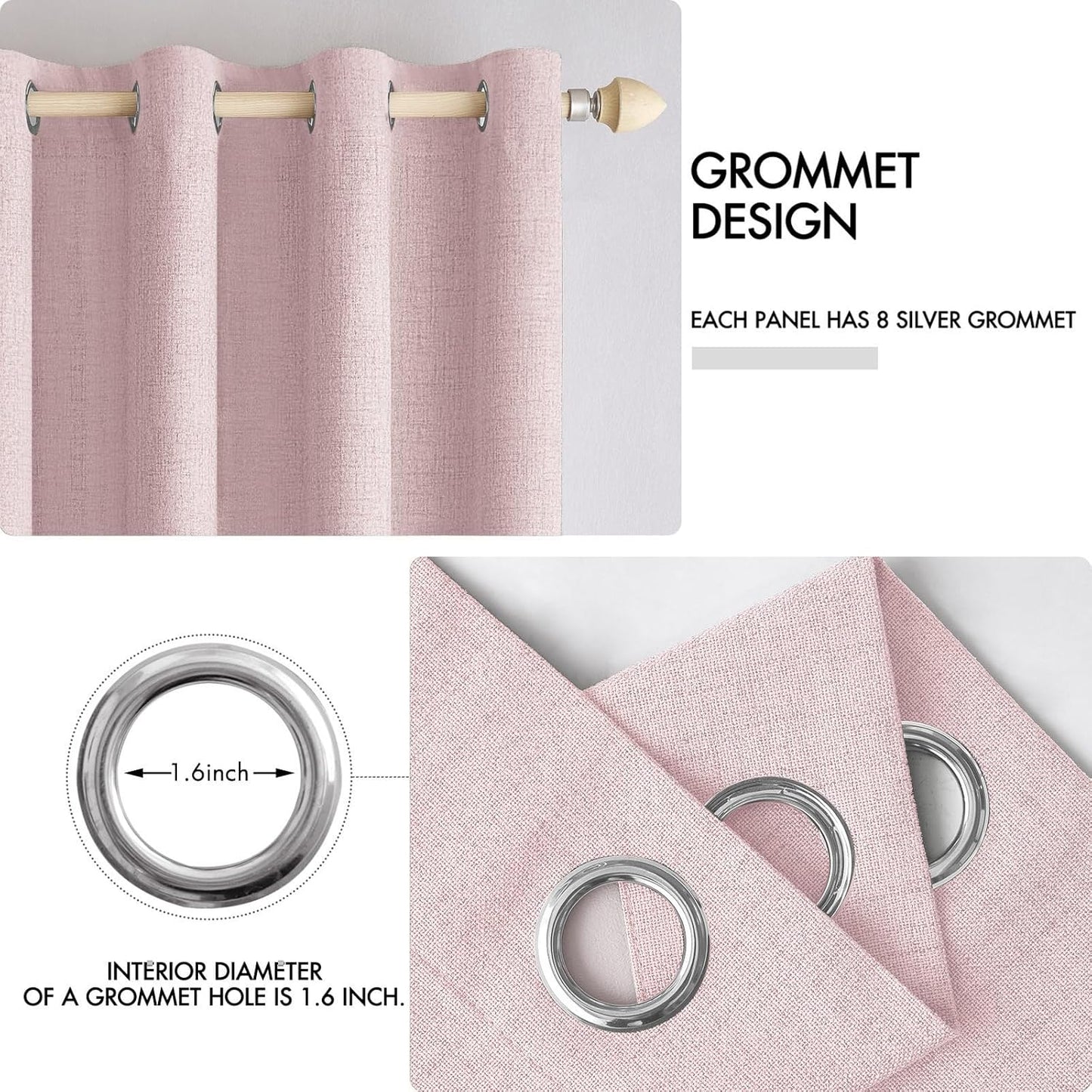 MIULEE 90-Inch Linen Texture Blackout Curtains - Thermal Insulated Pink Drapes for Bedroom & Living Room | 52x90 Inch (2 Panels)
