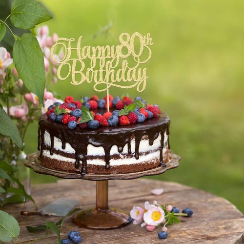Happy 80th Birthday Cake Topper - Gold Glitter Number 80 for Celebrating Eighty Years | Party Decoration