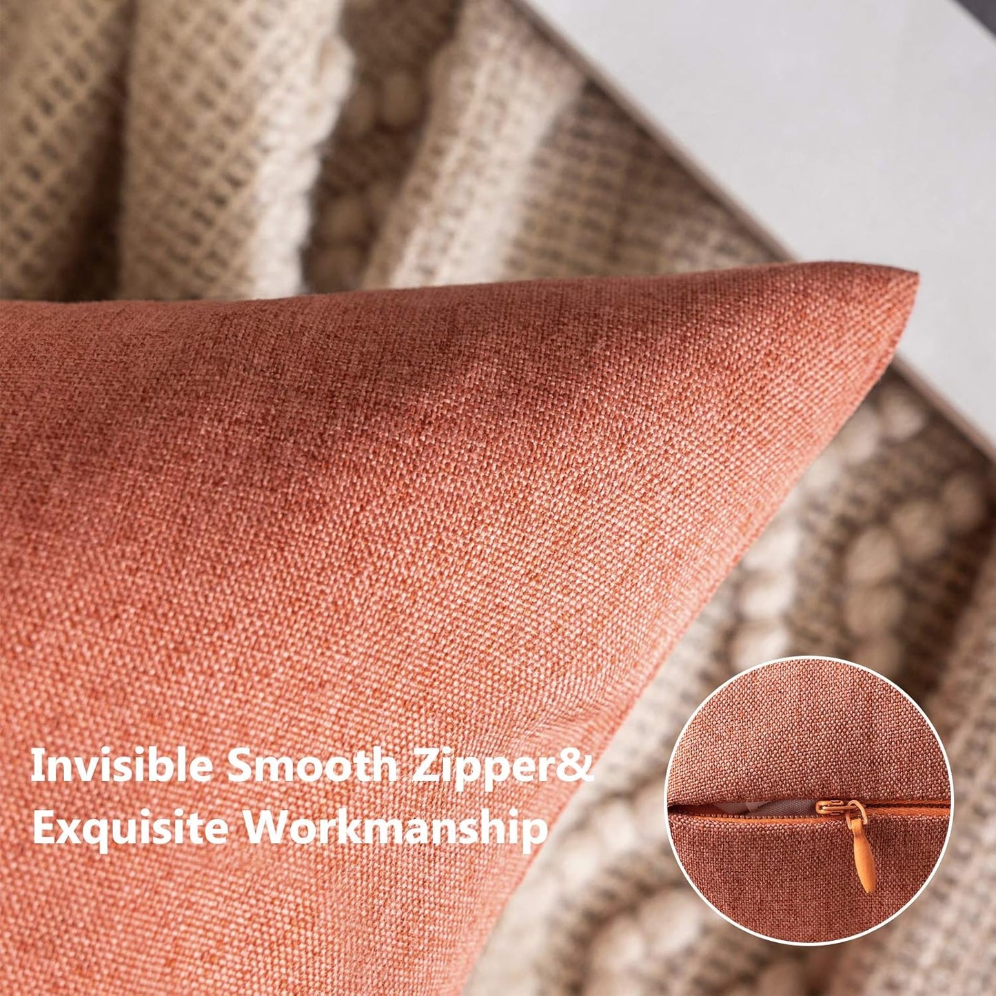 MIULEE Decorative Outdoor Throw Pillow Covers - Waterproof Faux Linen Cushion Cases | 20x20 Inch Coral Red (Pack of 2)
