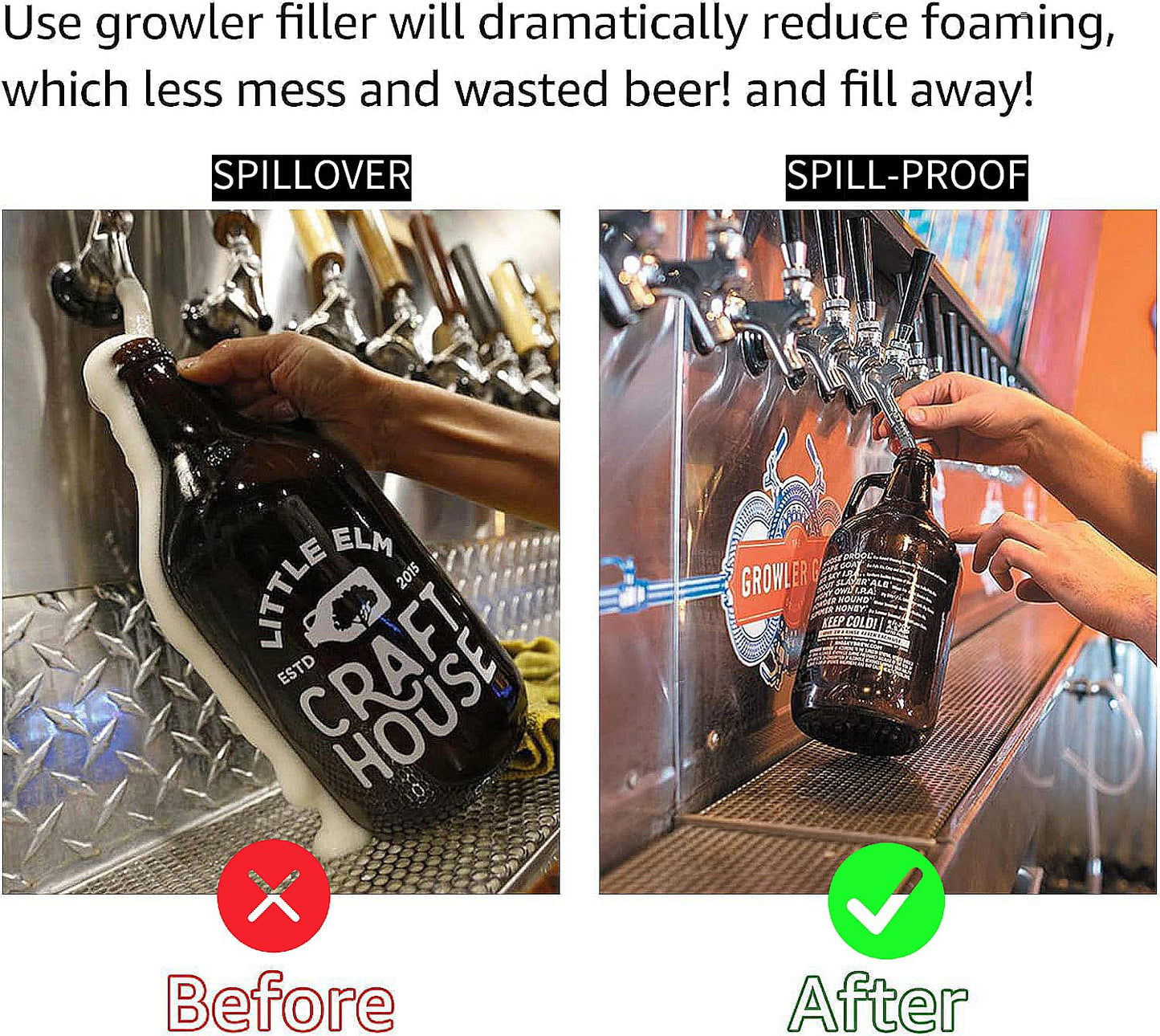 2PCS Growler Filler Tube Hose,12'' 5/16" I.D Silicone Growler Filling Tubing Leak-free Beer Jug Filler Funnel,Stainless Bottle Filler Barb Fitting Fit ID12.63-12.7mm Kegerator Tap Beer Faucet Outlet