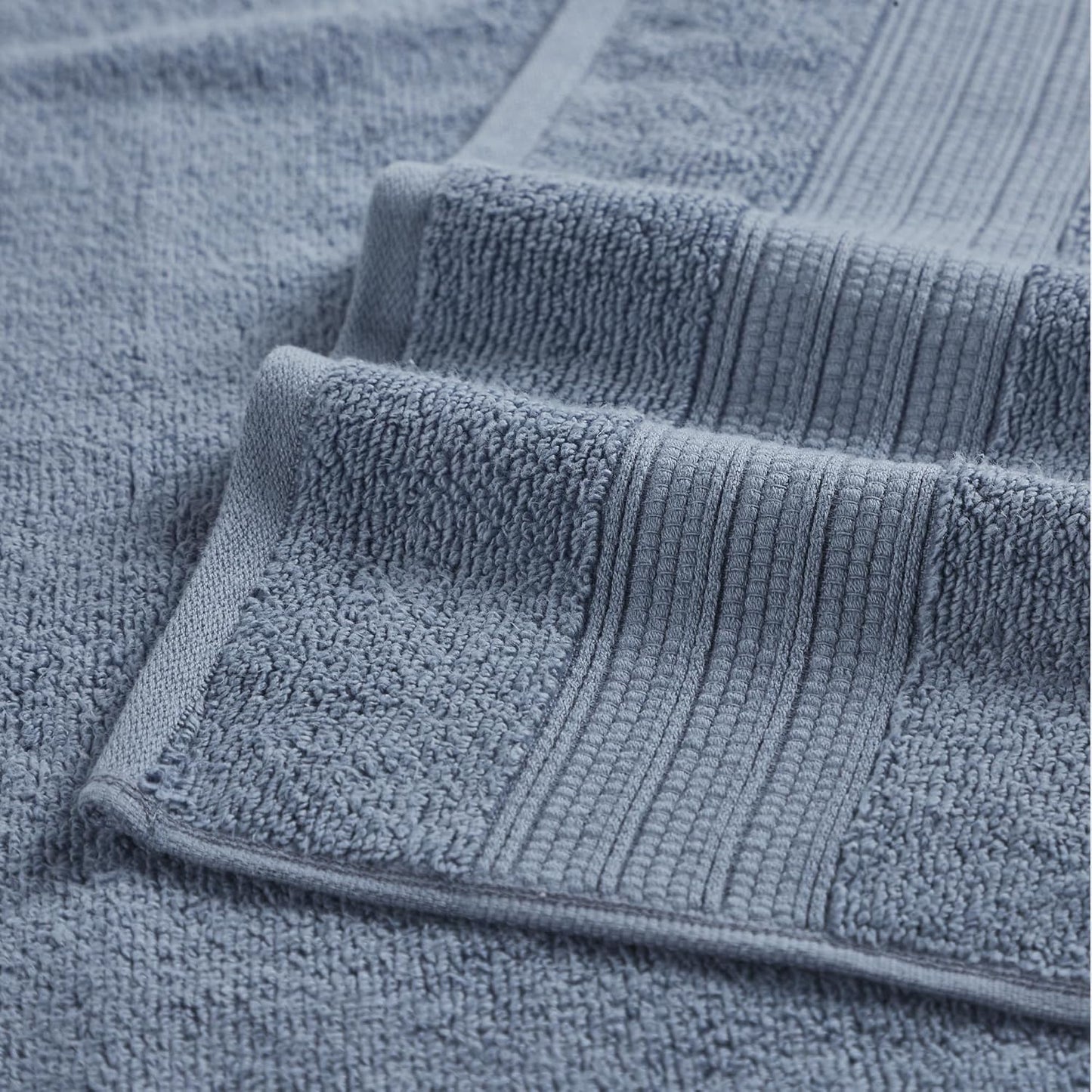 Modern Threads 6-Piece Towel Set - 100% Cotton, Quick Dry & Ultra Absorbent - 2 Bath, 2 Hand, 2 Washcloths (White/Reinhart Blue)