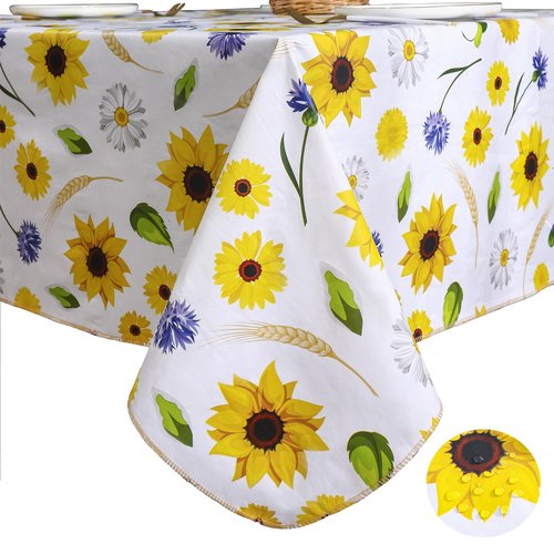 Heavy Duty Vinyl Tablecloth with Flannel Backing Waterproof Oil-Proof Plastic Table Cloth Stain-Resistant Wipeable Rectangle or Square Table Cover for Indoor and Outdoor (Yellow Flower, 60x84 Inch)
