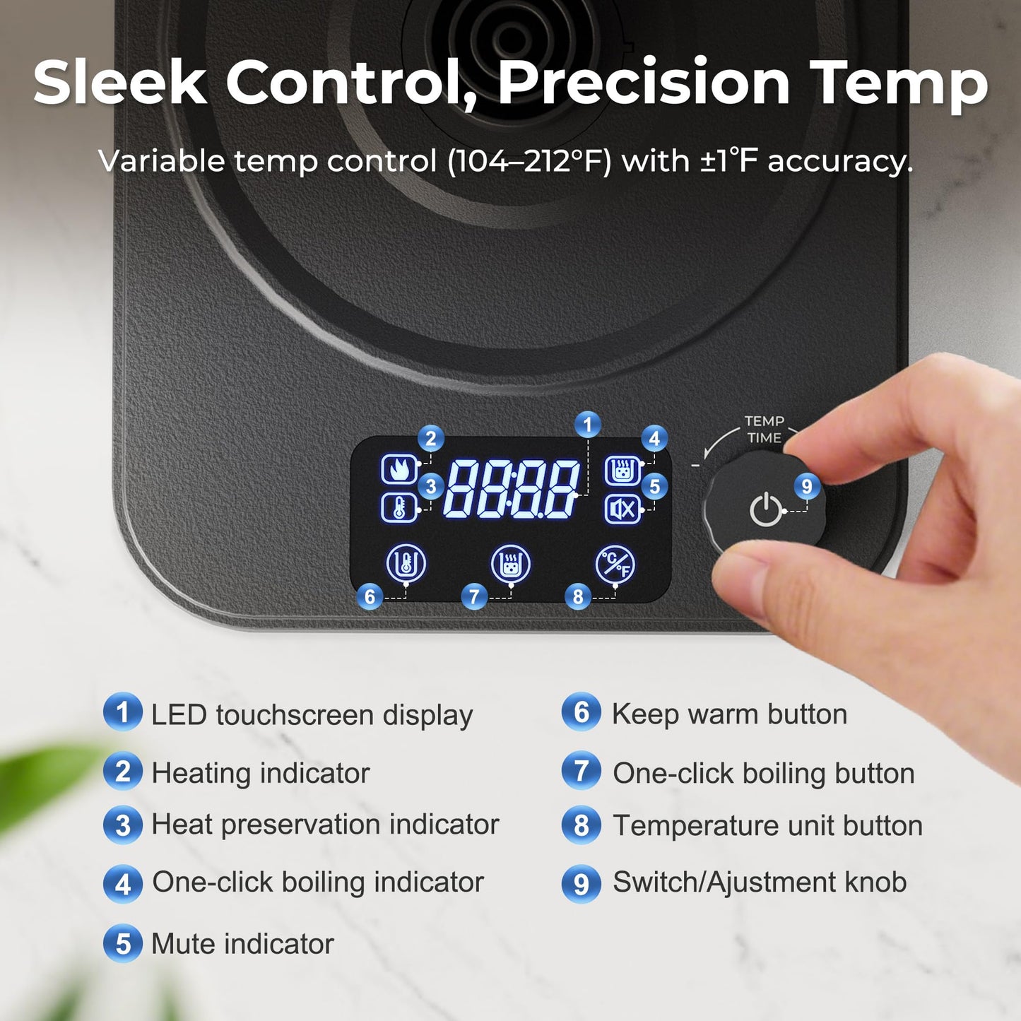 AGORVIO Gooseneck Electric Kettle, ±1°F Temperature Control, Smart Altitude Adaptation, 24H Keep Warm, 30-Min Auto Memory, Food Grade Stainless Steel, Pour Over Kettle for Coffee and Tea, 1200W/1.0L
