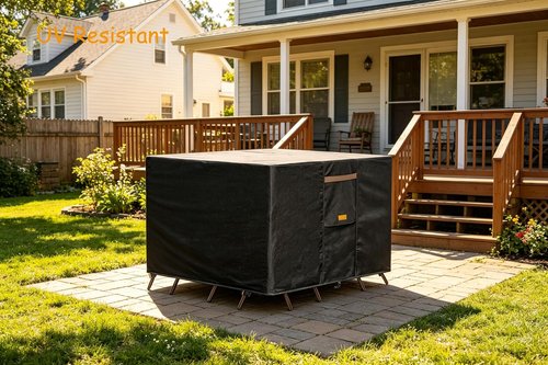 600D Heavy Duty Waterproof Patio Furniture Covers - UV Resistant Rectangular Table & Chair Set | 74" W x 47" D x 28" H - Black