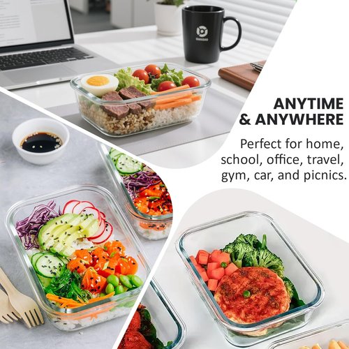 HOTEC 35oz Glass Food Storage Containers - Airtight Lunch & Fruit Containers, 4-Pack | Microwave & Dishwasher Safe