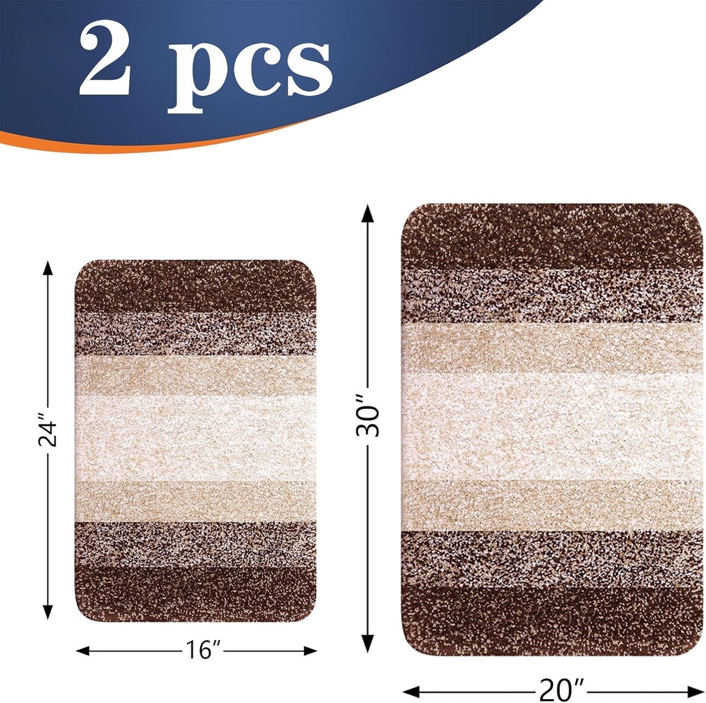 OLANLY Bathroom Rug Set - Soft Absorbent Microfiber Non-Slip Mats | 2-Piece Plush Shaggy Set (Brown)