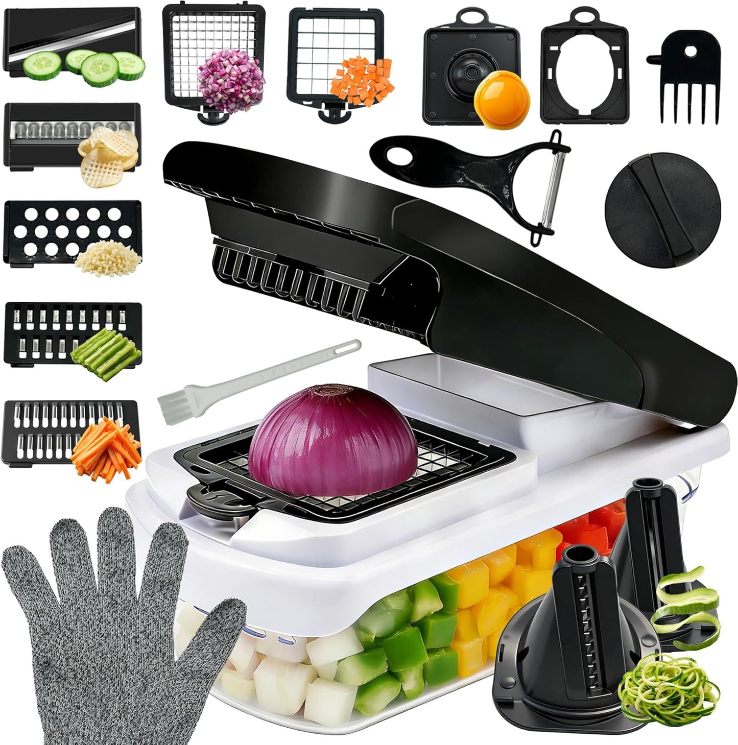 Skiennix 17-in-1 Vegetable Chopper - Multifunctional Mandoline Slicer with Container & Gloves | Perfect for Potatoes, Carrots, Garlic & Salad Prep
