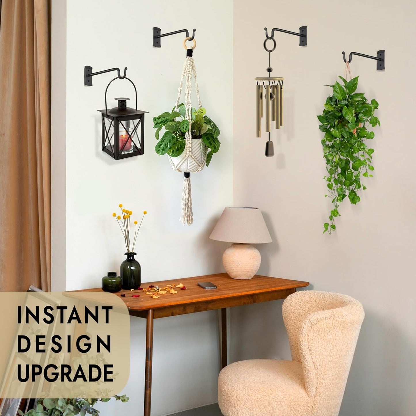 RTZEN Plant Hangers - Heavy Duty Wrought Iron Indoor/Outdoor Hooks for Baskets & Lanterns | 2 Pack (7.5" Black)