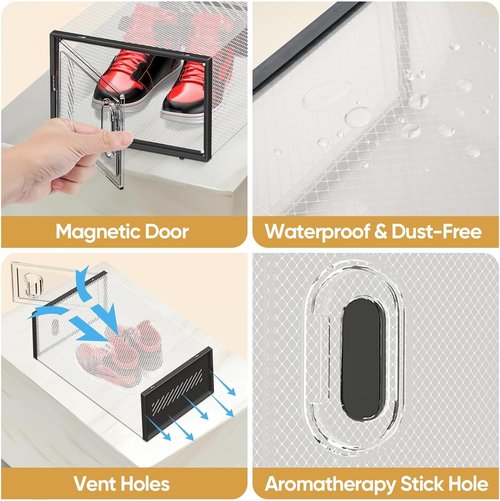 BALEINE Stackable Shoe Storage Boxes - 12 Pack Thickened Clear Plastic Organizer | Fits Size 11, X-Large Black