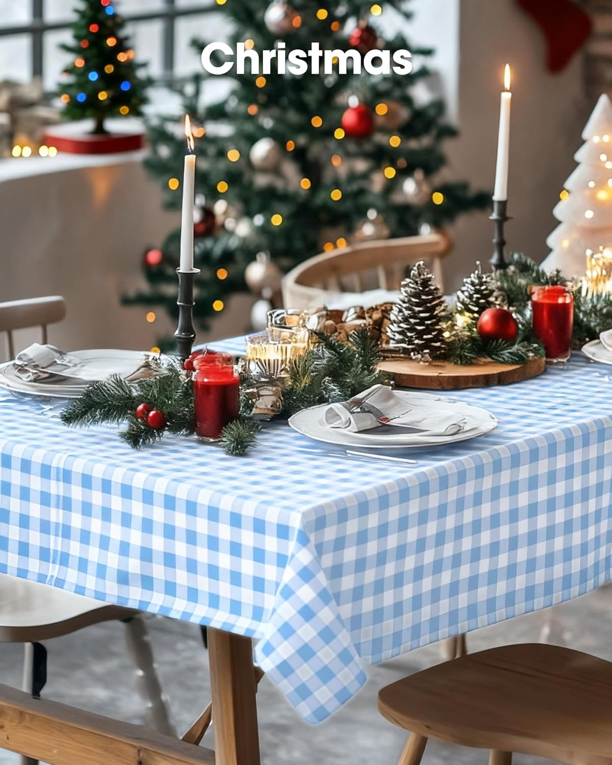Pureegg Disposable Table Cloths - 10 Pack, 54 x 108 Inch, Leakproof Blue & White Gingham Design
