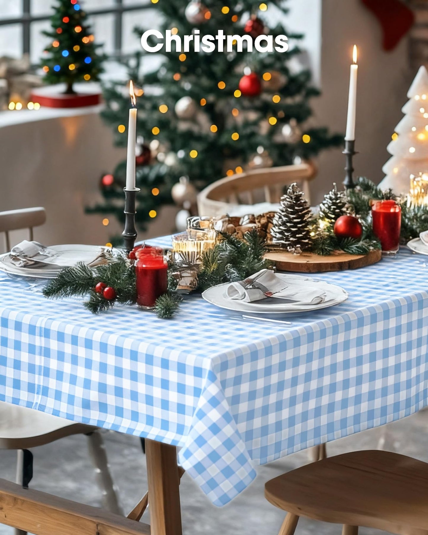 Pureegg Plastic Table Cloth Disposable 10 Pack, 54 x 108 Inch Table Cloths, Party, Picnic, Decorative Gingham Tablecloths, Rectangle, Blue and White Checkered Cover, Leakproof & Sturdy, Blue Plaid