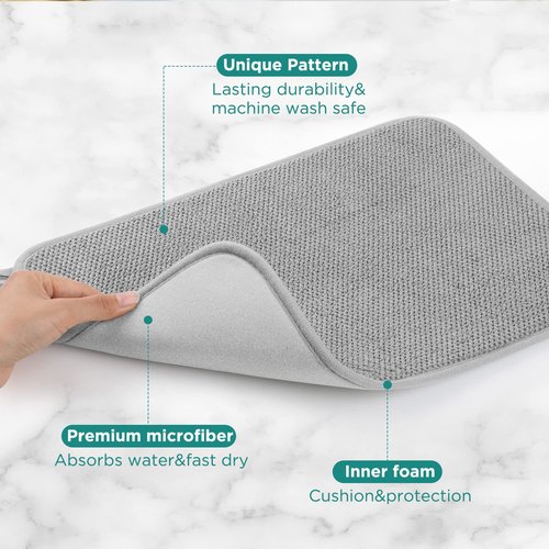 GeeRic Microfiber Dish Drying Mat, Super Absorbent Kitchen Dish Drying Pad, Reversible for Countertop, 15*20 inch Gray