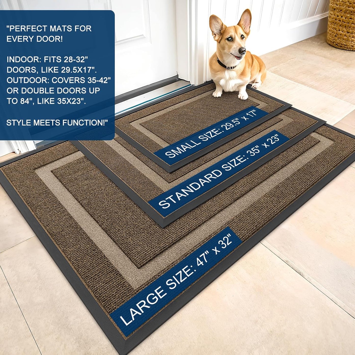 OLANLY Waterproof Front Door Mat - All-Season Indoor/Outdoor Doormat, Sturdy Natural Rubber, 71x23, Brown
