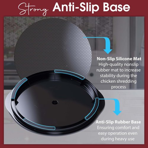 Chicken Shredder Large Chicken Breast Shredder Tool Twist with Brush & Fork, Visible Meat‬ Shredder Machine, Strong Anti-Slip Strip, Ergonomic Handle, BPA Free, Suitable for Pork Chicken‬ (Black)