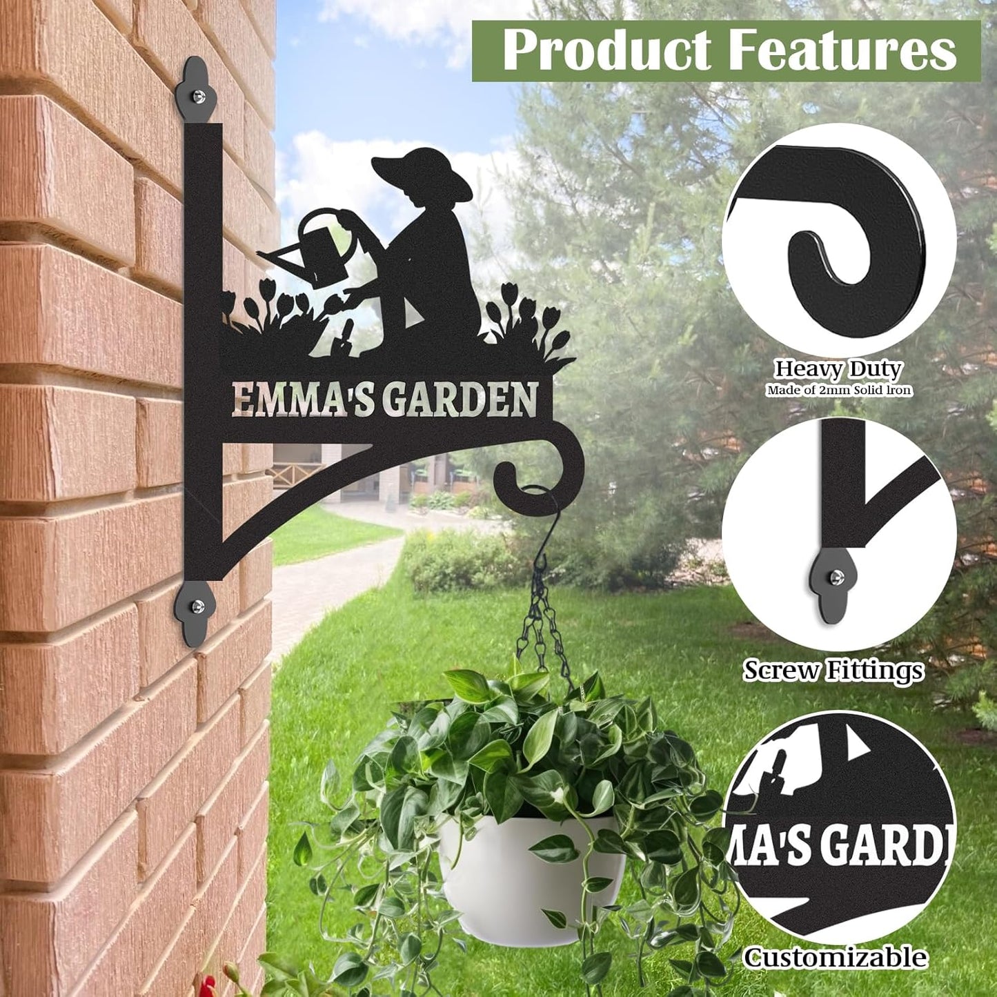 Skiennix Personalized Metal Plant Hangers - Heavy-Duty Indoor & Outdoor Wall Bracket | Perfect for Bird Feeders & Lanterns