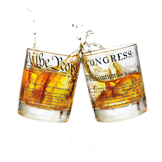 Greenline Goods Whiskey Glasses – United States Constitution + Declaration Glass (Set of 2) - 10 oz Tumblers - American US Patriotic Gift Set - Old Fashioned We The People Cocktail Glasses