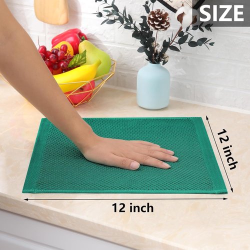 Homaxy 100% Cotton Dish Cloths - Ultra Soft, Absorbent & Quick Drying | 12x12 Inches, 8-Pack, Dark Green
