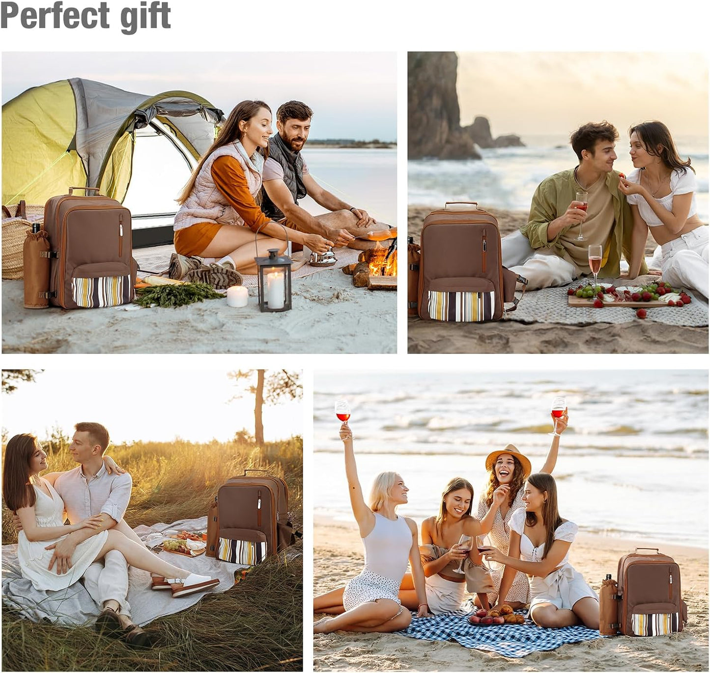 Couple Gifts 22L Picnic Basket Set, Grey Insulated Picnic Backpack for 2, Leak Proof Cooler Camping Gifts, Cool Bridal Shower Gifts Anniversary Engagement Wedding Gifts for Couples, Mr and Mrs Gifts