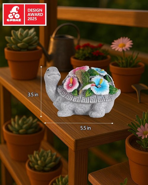GoGnome Solar Turtle Figurine Lights - 5.5-Inch Garden Statue with Hummingbird Flower | Perfect Outdoor Yard Decor