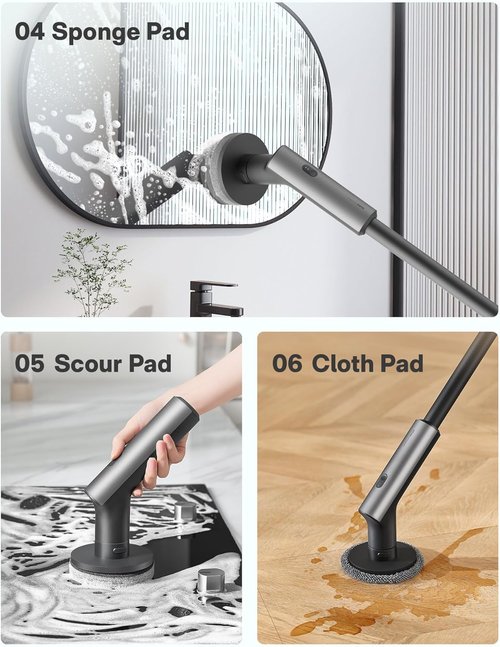 HOTO Cordless Electric Spin Scrubber - Waterproof Bathroom Cleaning Brush with 6 Brush Heads & Long Handle