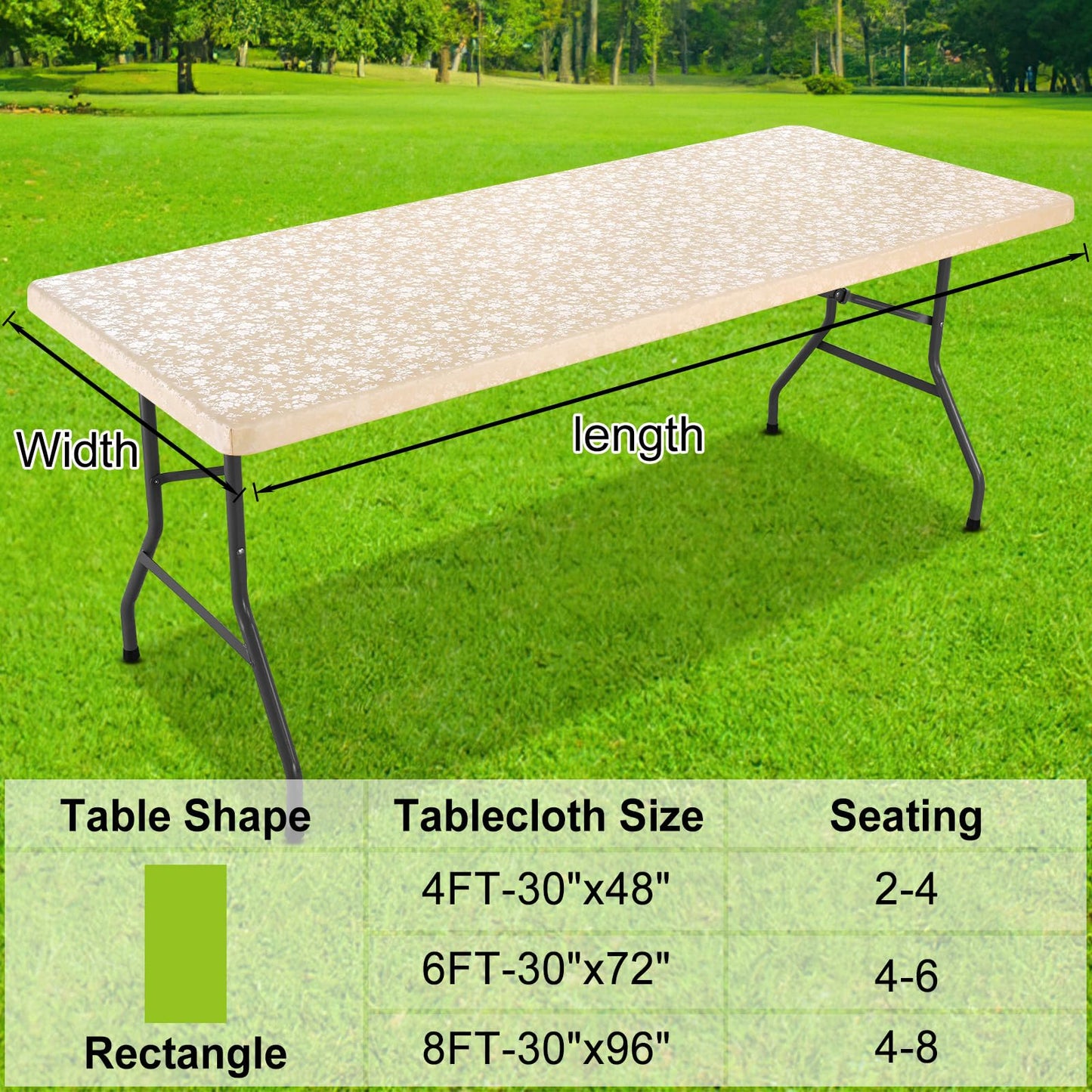 Smiry Rectangle Picnic Table Cloth, Elastic Waterproof Fitted Heavy Duty Vinyl Tablecloths, Wipeable Washable Table Covers for Kitchen, Dining, Camping, Outdoor (Beige, 30" X 72")