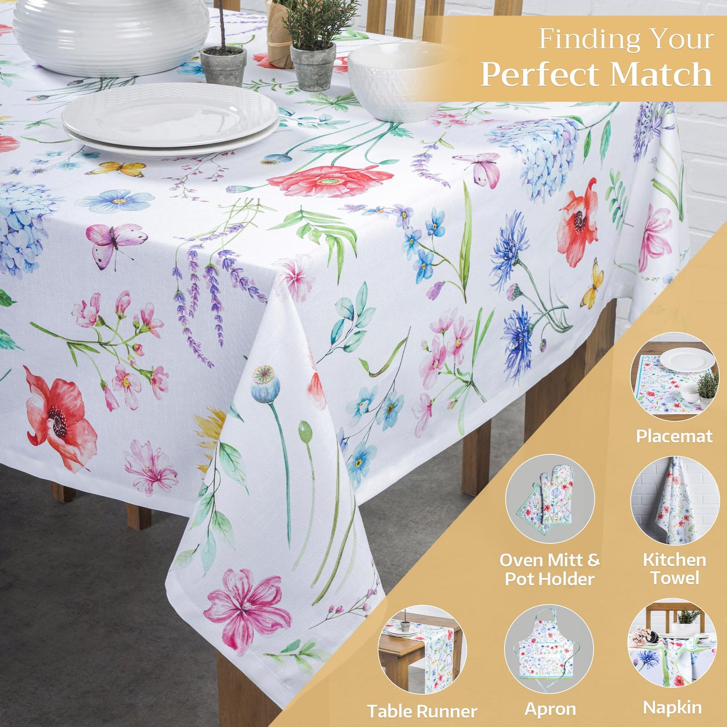 Maison d' Hermine Table Cloth Rectangle Table 100% Cotton 70 x 108 Inches Tablecloth Reusable Decorative for Dining Kitchen Room Farmhouse Home Gifts for Mothers Day Spring Summer - Just Floral