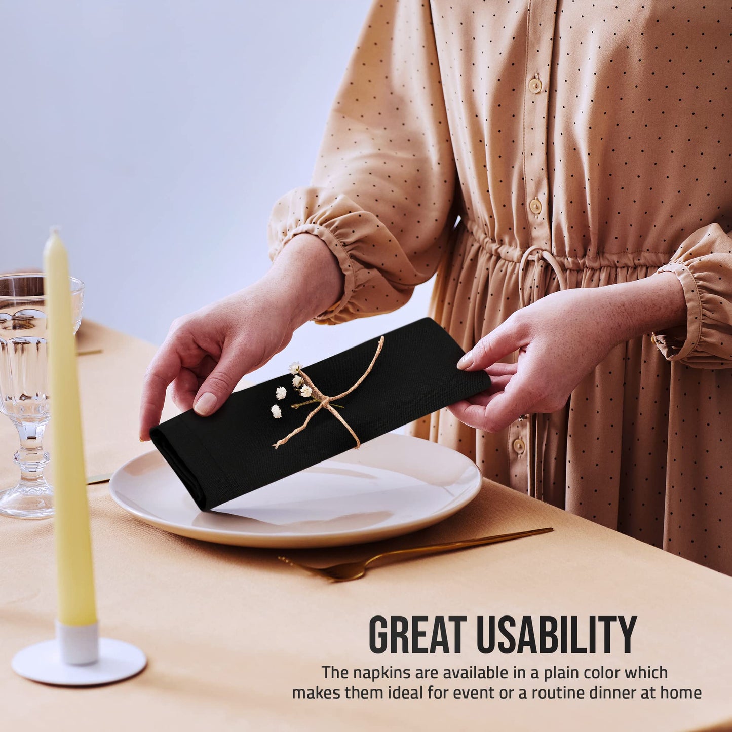 Utopia Home Black Cloth Napkins (12 Pack, 18x18 Inches), Ideal Dinner Napkins for Party, Wedding and Lunch/Dinner