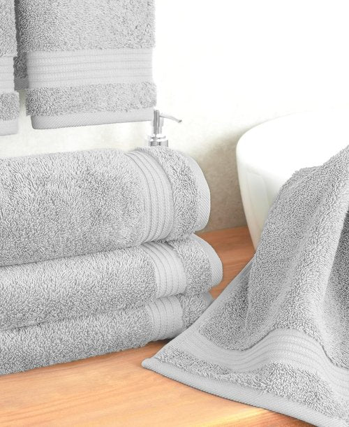 Cotton Paradise Hand Towels - 100% Turkish Cotton 4-Piece Set | Soft, Absorbent, Silver Grey