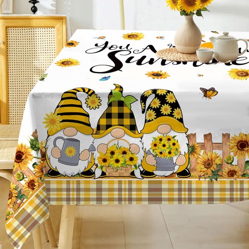 Hexagram Spring Tablecloth 60x84 Inch Rectangle, Sunflower Tablecloths You are My Sunshine Gnomes Truck Table Cloth Yellow Sunflower Decor for Home Party Dinner Decorations
