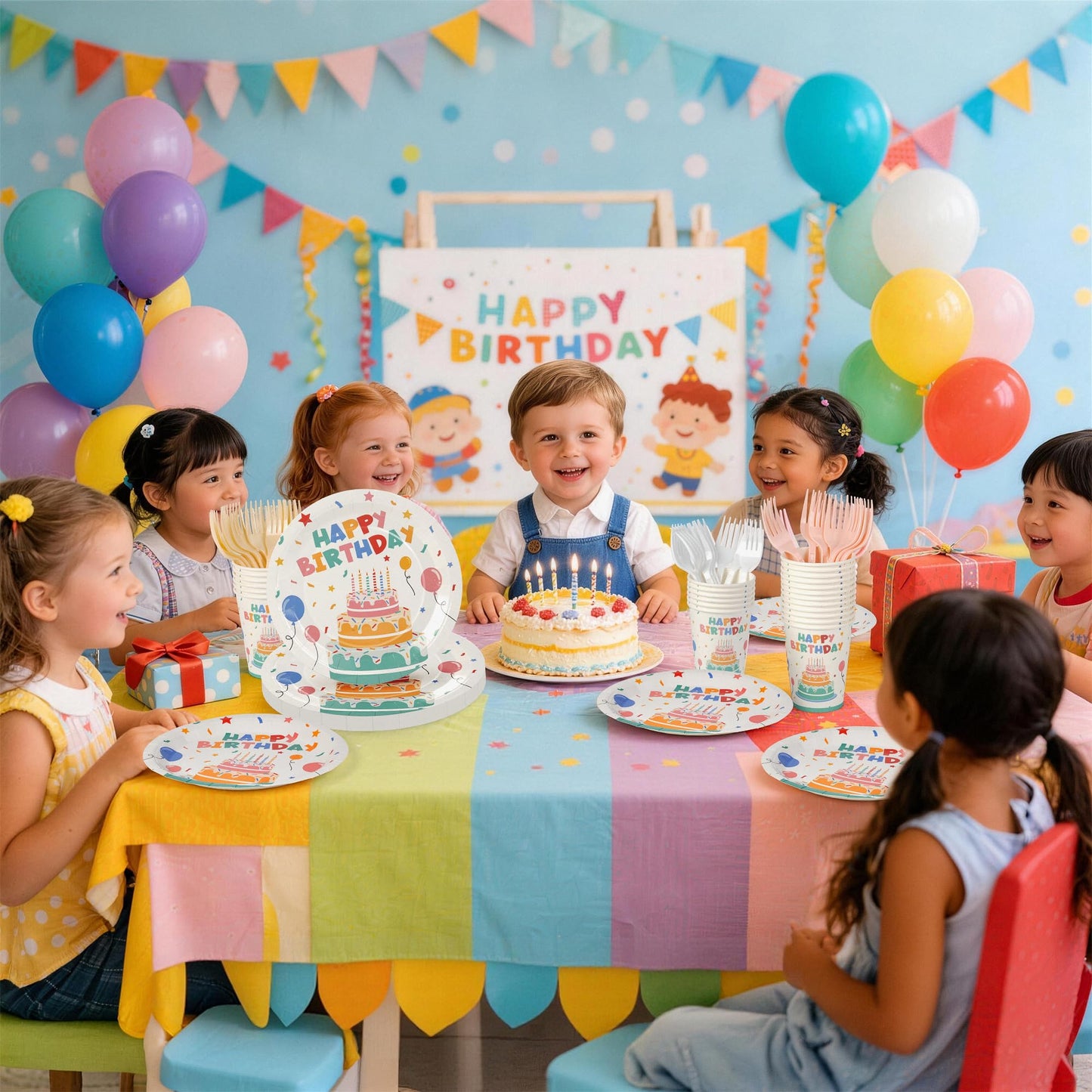 Childom Birthday Decorations,96 Pcs Birthday Plates and Cups,Happy Birthday Decorations,Disposable Plates for Birthday Party Decorations,Dinnerware Sets for Party Supplies,Tableware Set Serve 24