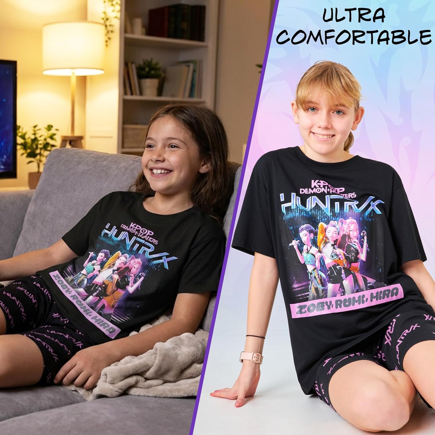 KPop Demon Hunters | Officially Licensed 2-Pc Pajama Set for Girls, Ages 5-14 - Soft T-Shirt & Shorts