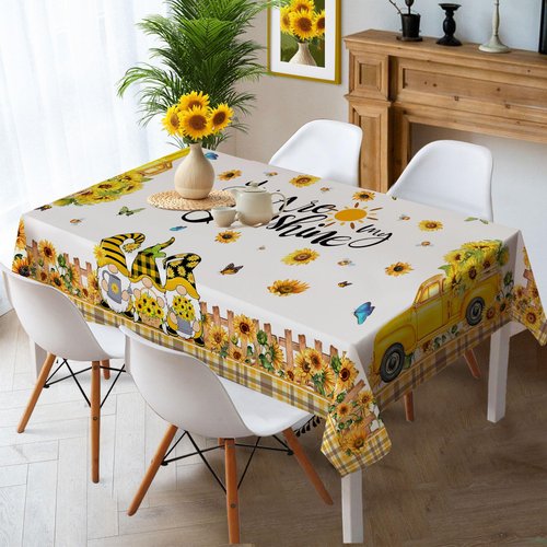 Hexagram Spring Tablecloth 60x84 Inch Rectangle, Sunflower Tablecloths You are My Sunshine Gnomes Truck Table Cloth Yellow Sunflower Decor for Home Party Dinner Decorations