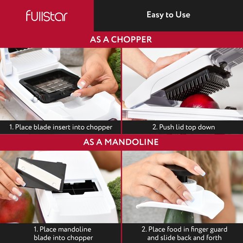 Fullstar Vegetable Chopper & Mandoline Slicer for Kitchen - Food Chopper with Container, Cheese Grater, Home Essentials & Kitchen Gadgets (9 in 1, White)