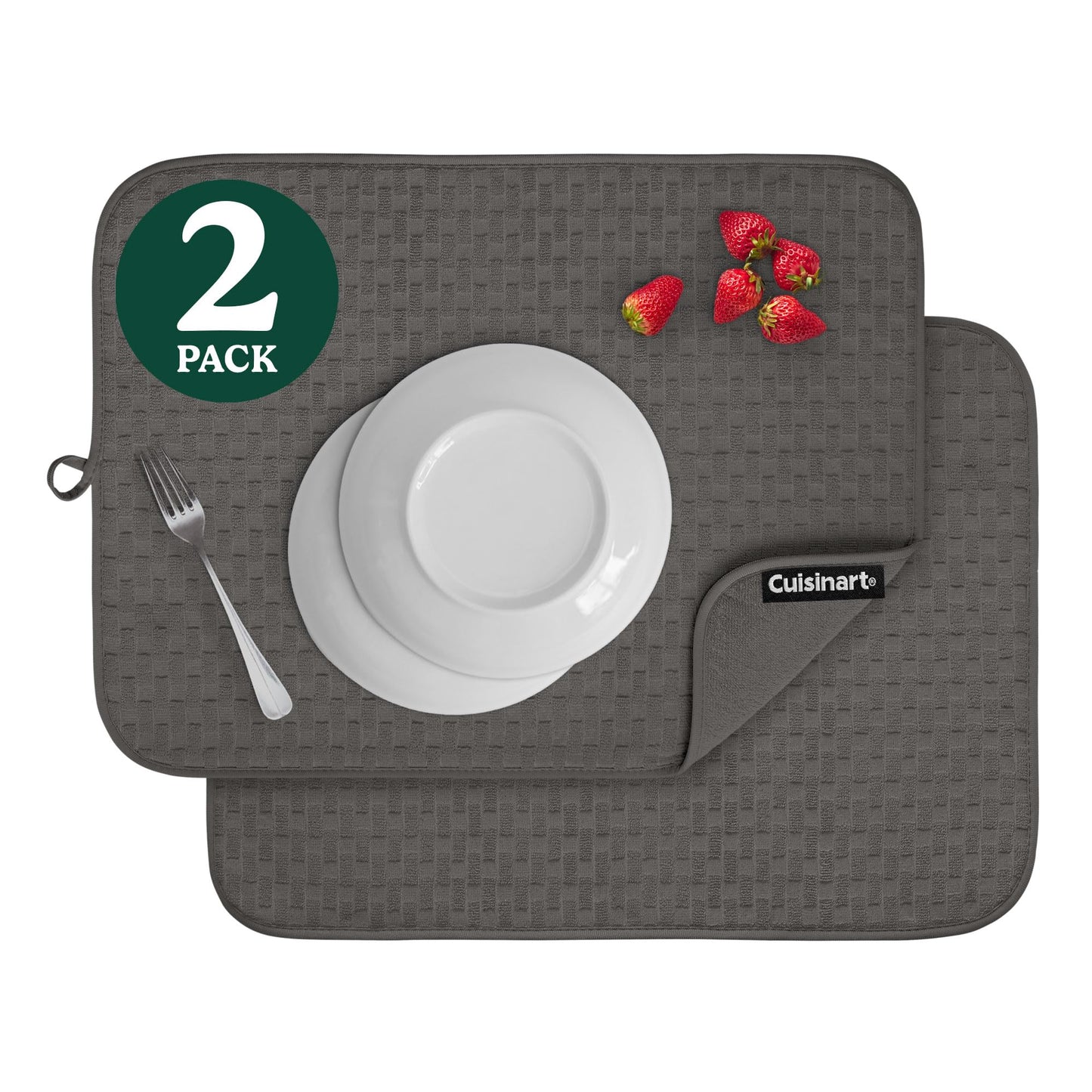 Cuisinart Dish Drying Mats for Kitchen Counter - (2) 18" x 24" Ultra Absorbent Dish Drying Mat XL - Foldable, Machine Washable, Fast Drying Dish Mat (Cascading Check)