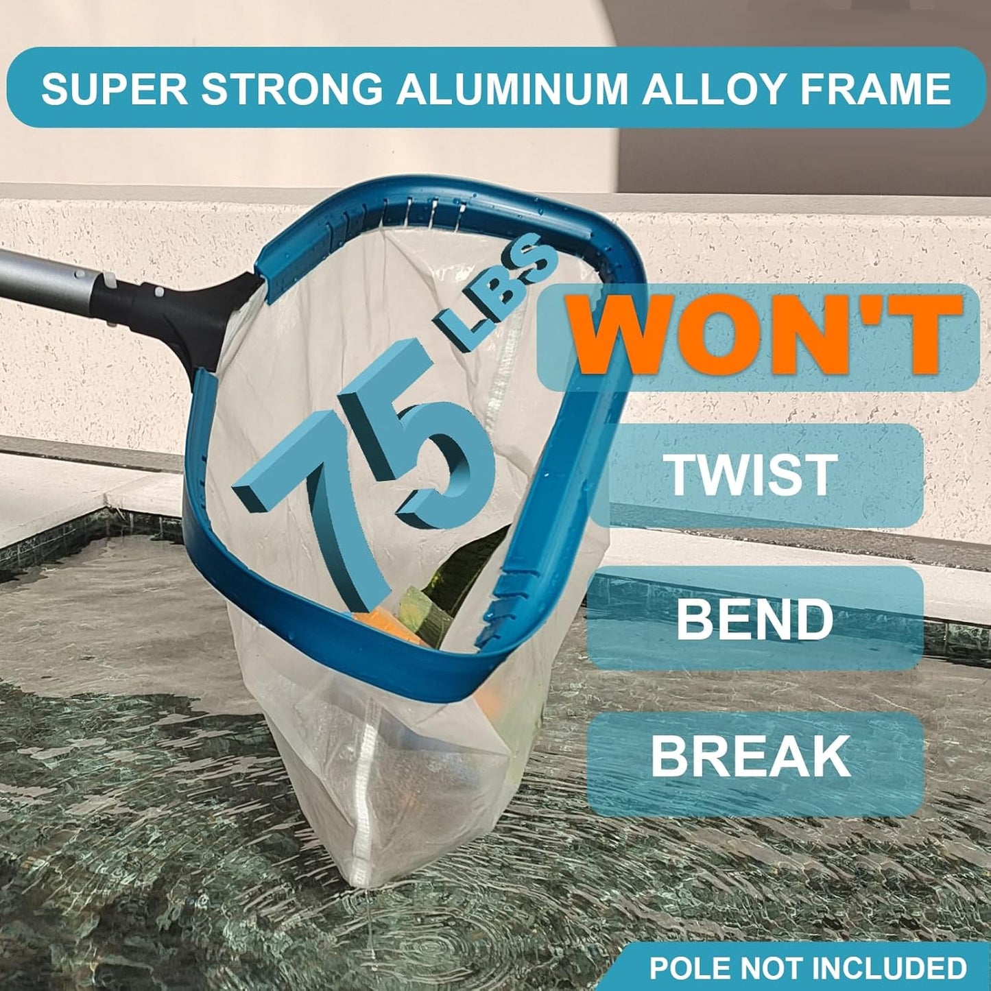POOLWHALE Pool Net - Professional 20" Leaf Skimmer Rake with Aluminum Frame & Ultra Fine Mesh Bag