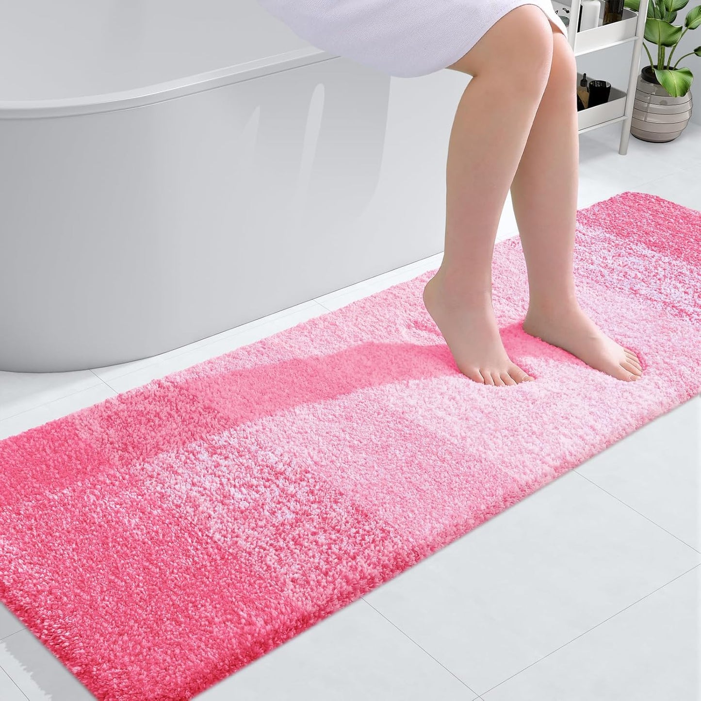 OLANLY Bathroom Runner Rug - Extra Soft Microfiber Mat | Quick-Dry, Washable, 59x20 Inches, Pink