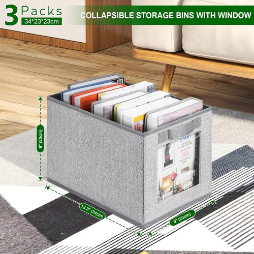 Homsorout Storage Bins - 11-Inch Fabric Cubes with Window | 3-Pack Linen Closet Organizers for Home & Office