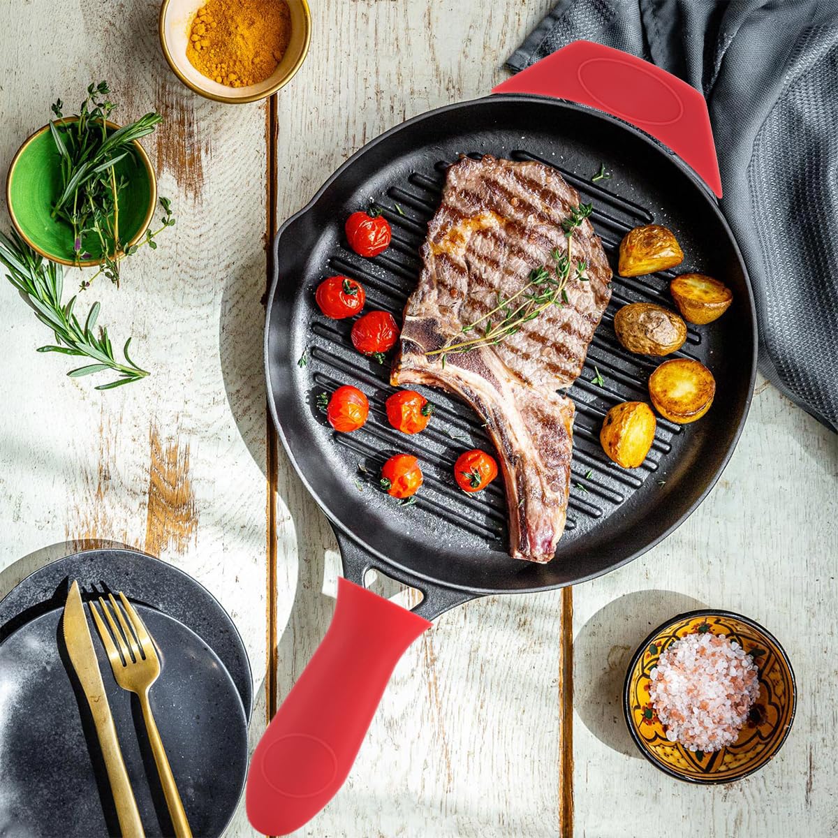 Cast Iron Handle Cover Silicone Pot Holders 2PCS Cast Iron Skillet Handles Cover Heat Resistant Silicone Hot Handle Holder Cast Irons Handless Sleeve for Frying Pan Cast Irons Skillet Griddle Cookware
