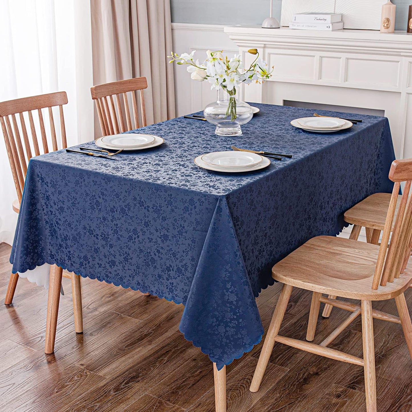 Smiry Rectangle Table Cloth, Waterproof Heavy Duty Vinyl Tablecloths, Wipeable Washable Table Cover for Kitchen and Dining Room (Navy Blue, 70" X 90")