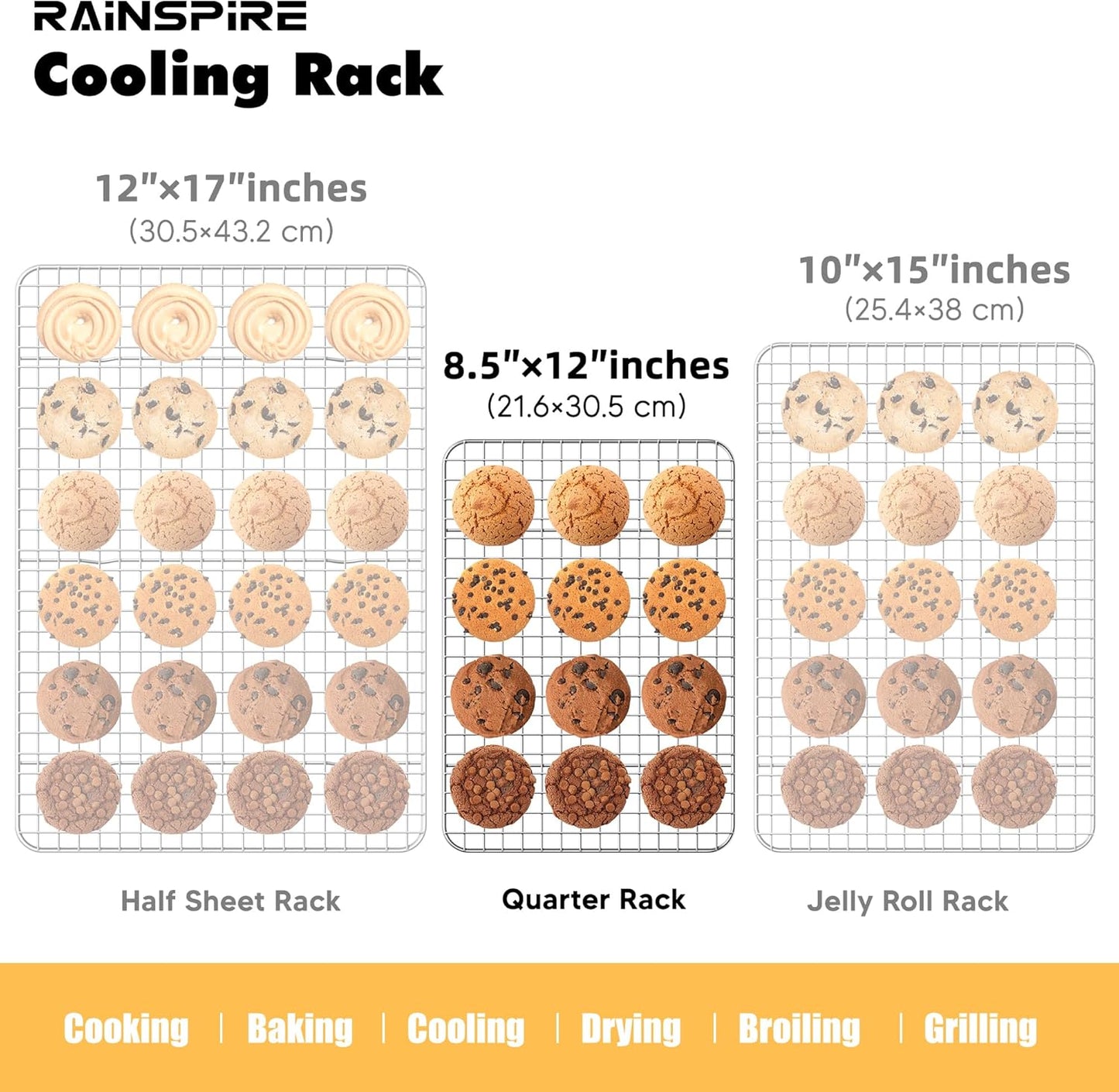 Rainspire Stainless Steel Cooling Rack - Heavy Duty Oven Safe Baking Rack | Fits Quarter Sheet Pan, 8.5" x 12", 2-Pack
