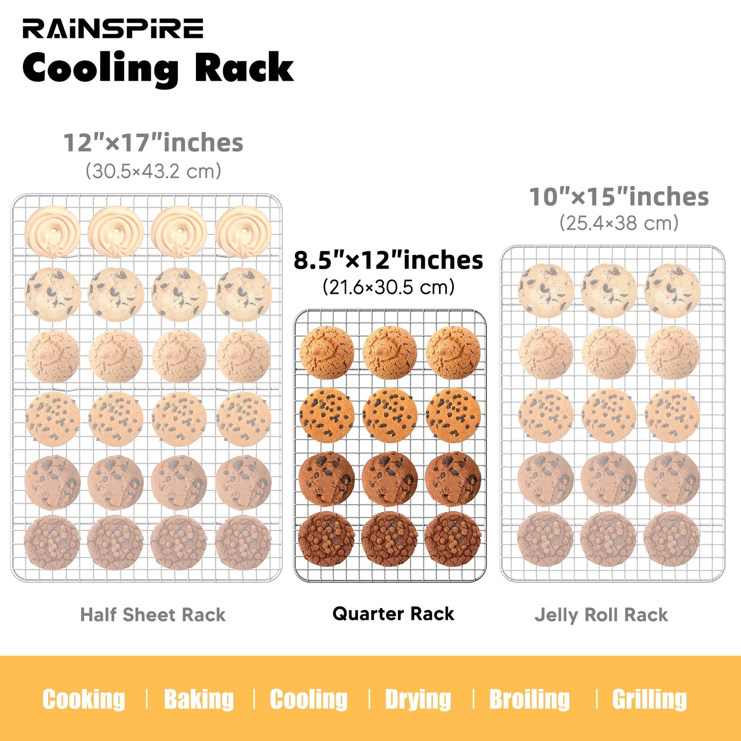 Rainspire Cooling Rack Stainless Steel, Heavy Duty Cooling Racks for Cooking and Baking, Oven Safe Wire Rack for Cooking, Baking Rack for Oven Cooking Fits Quarter Sheet Pan (1, 8.5" x 12")
