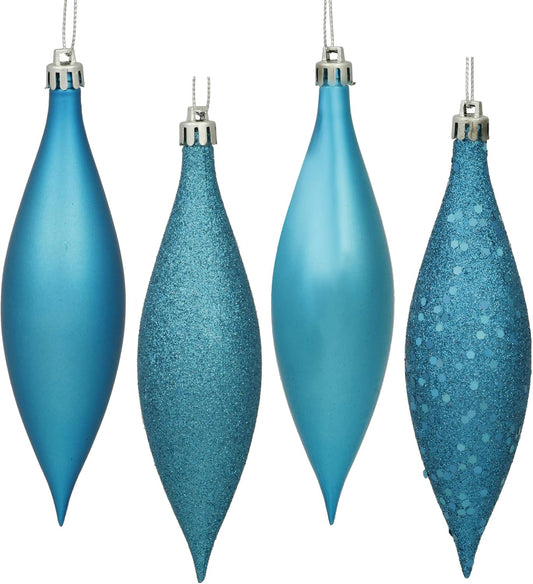 Vickerman 5.5" Turquoise Shatterproof Finial Ornaments - 8 Pack with Shiny, Matte, Glitter & Sequin Finishes