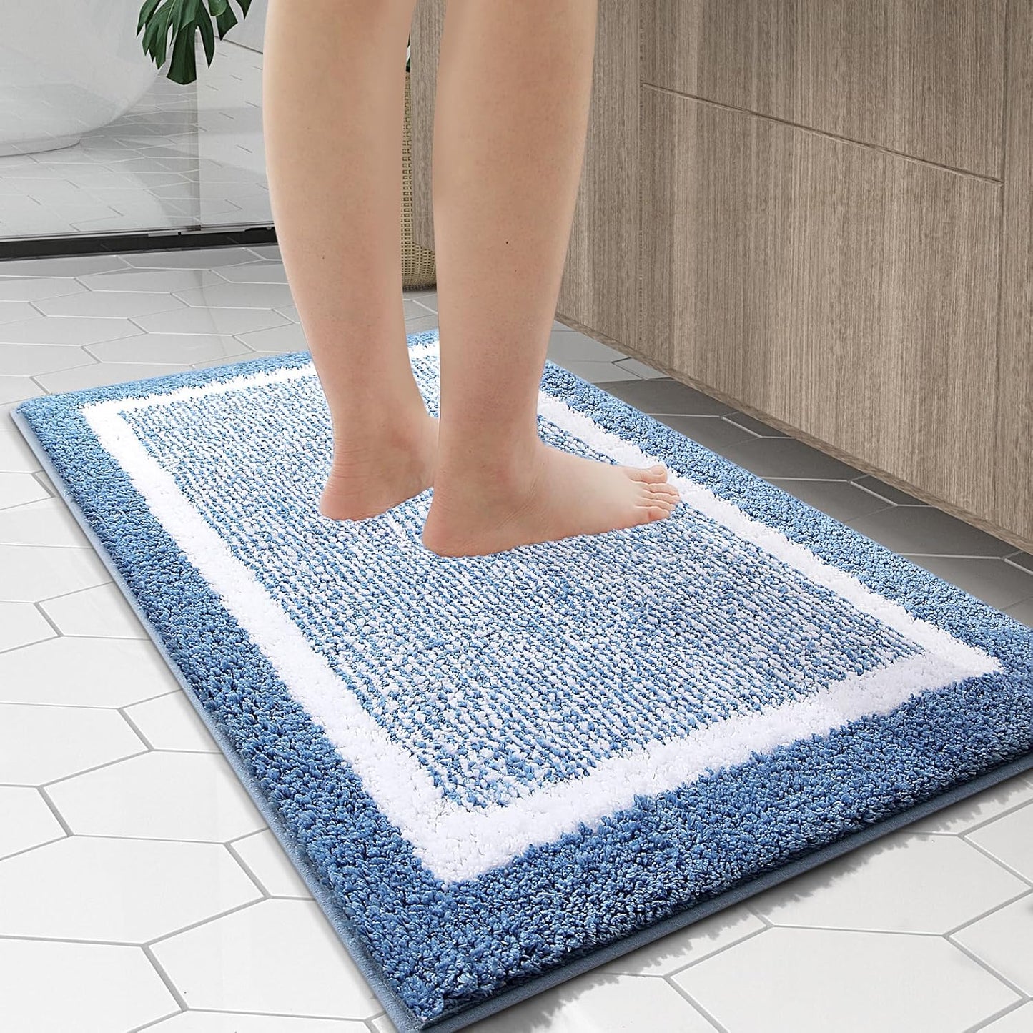 OLANLY Bathroom Rugs - Extra Soft Microfiber Bath Mat | Non-Slip, Quick Dry, Machine Washable - 24x16, Blue