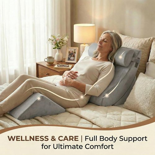 Axelrod Orthopedic Bed Wedge Pillow Set - 4PCS Adjustable Foam for Back, Neck & Leg Pain Relief | Anti-Snoring, Heartburn & GERD Support - Grey
