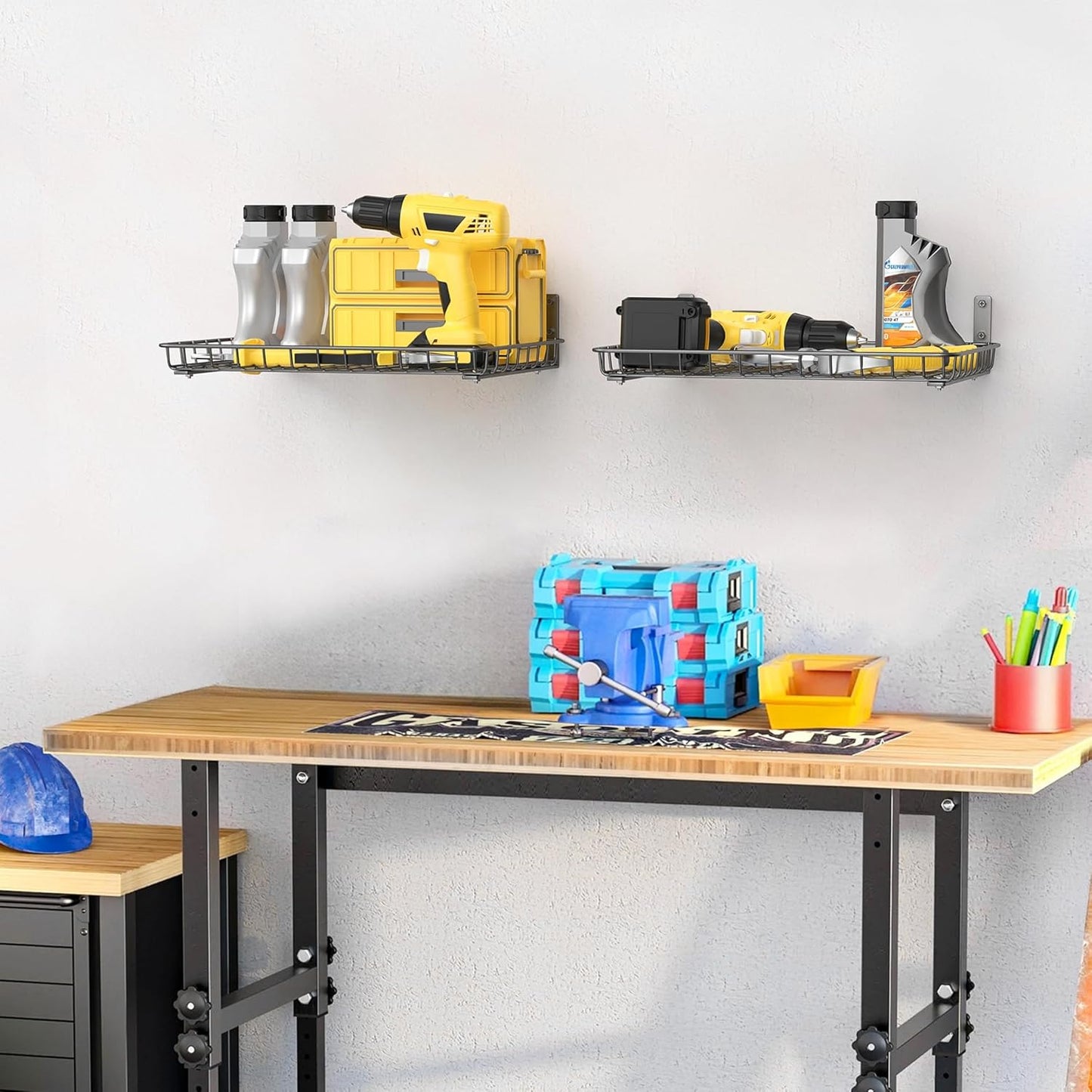 WALMANN Wall-Mounted Garage Shelves - Heavy Duty Storage Solution | 12x18 Inch, Holds Up to 60 lbs (Pack of 2, Black)