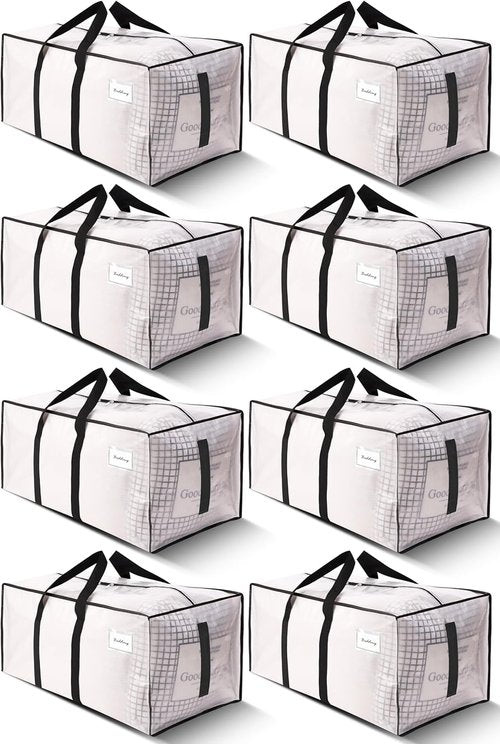 HOMESURE Large Water-Resistant Moving Bags - 8 Pack Heavy-Duty Storage Totes with Zippers & Handles | Semi-Transparent